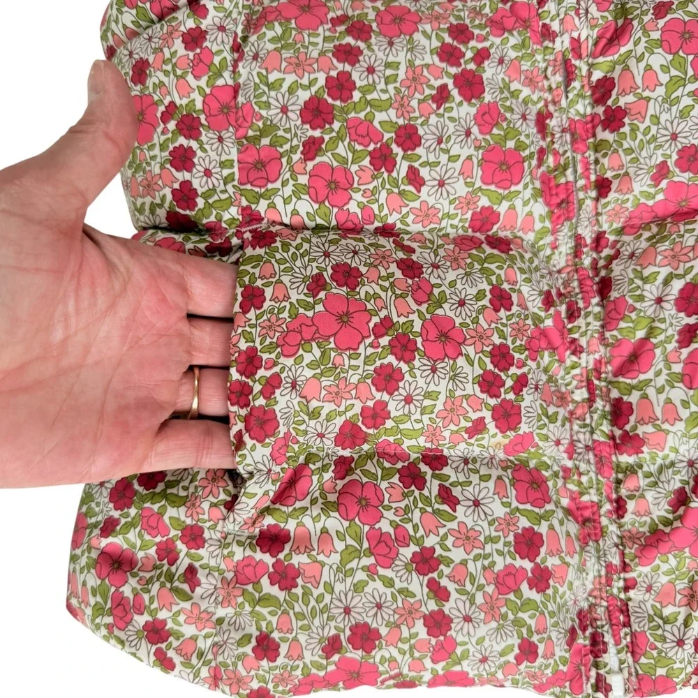 Lands End Girls Down Puffer Vest Kids Large 6X Pink Green Floral Quilted Preppy